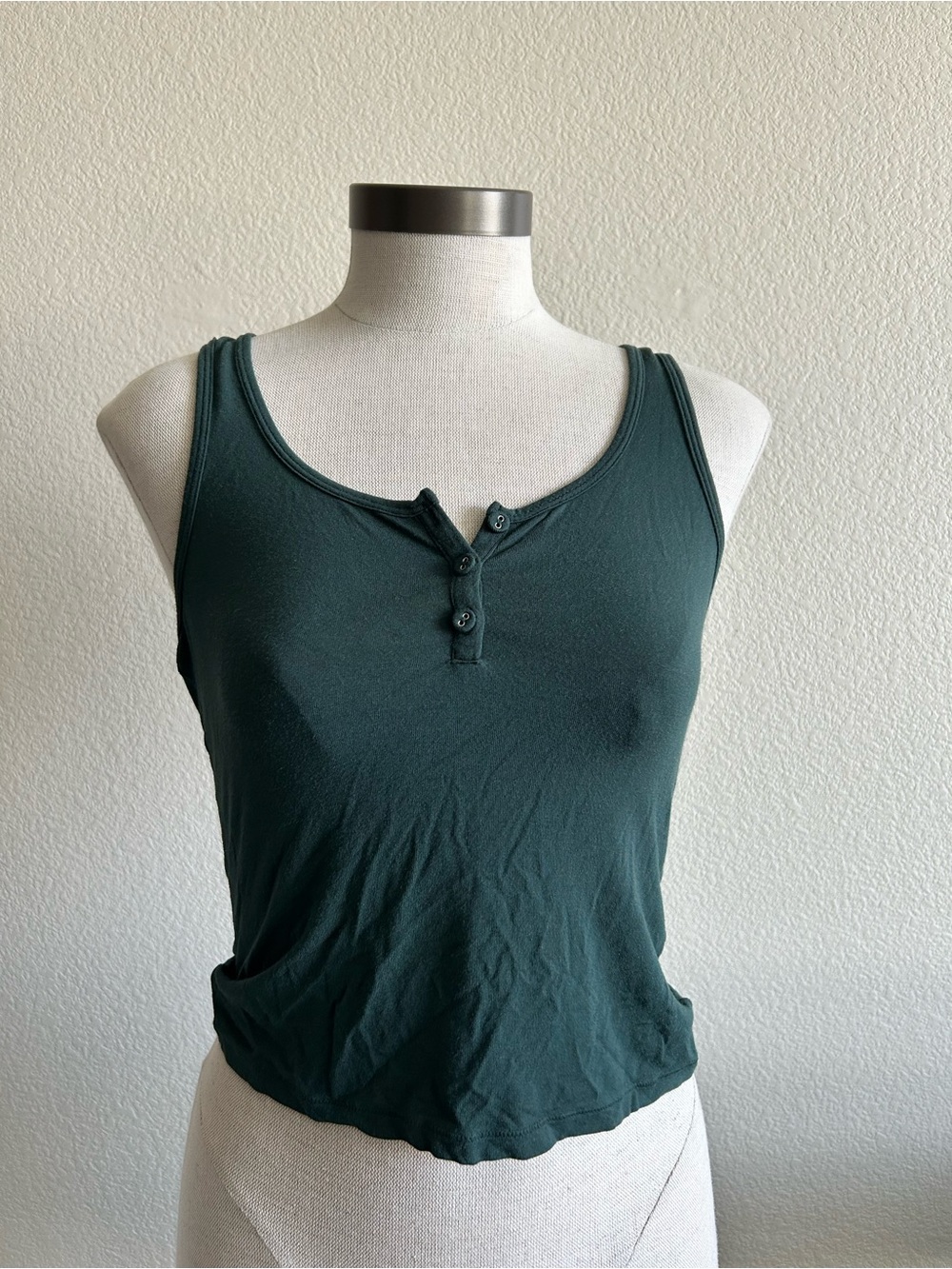 SKIMS Dark Green Sleeveless Henley Tank
